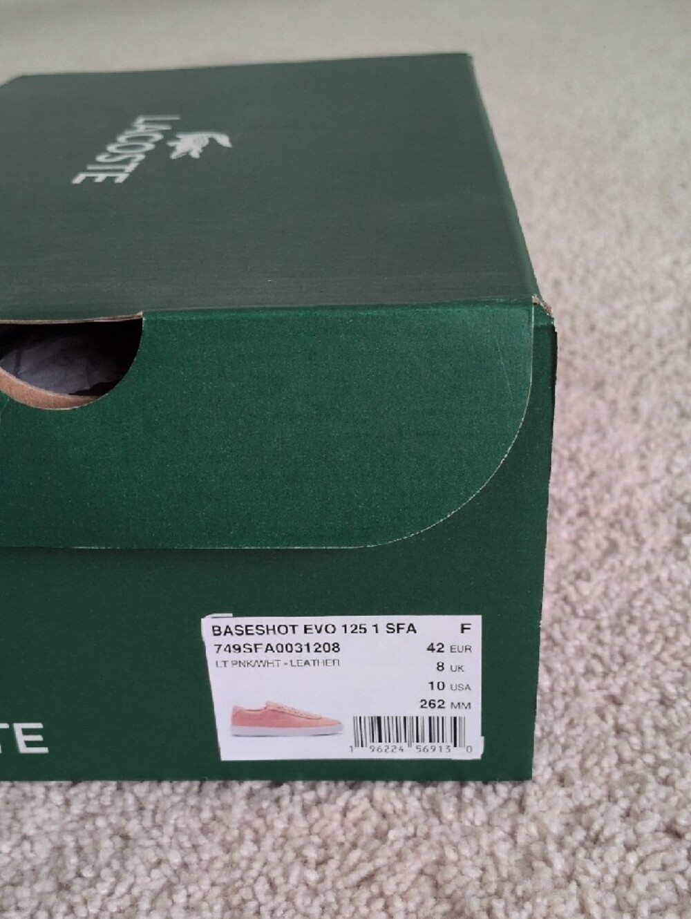 Lacoste Baseshot Evo Women's neakers Pink/ White. 10M New With Box - Picture 6 of 6